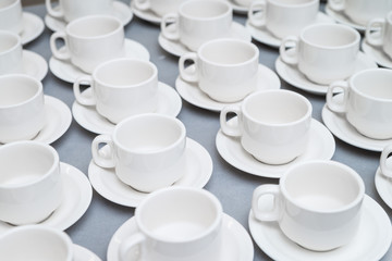 Empty coffee cups pattern restaurant buffet catering concept at corporate or community event