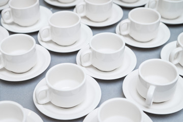 Empty coffee cups pattern restaurant buffet catering concept at corporate or community event