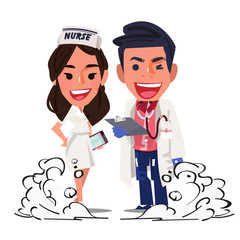 doctor and nurse character design - vector illustration