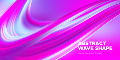 Wave 3d Poster with Colorful Liquid Shapes.