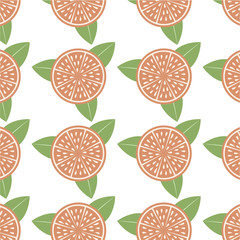 Fototapeta na wymiar Seamless pattern with orange slices and leaves. Organic background concept.