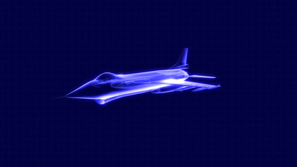 3D illustration of a fighter jet hologram