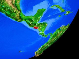 El Salvador on planet Earth with country borders and highly detailed planet surface.