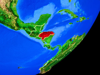 Honduras on planet Earth with country borders and highly detailed planet surface.
