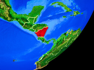 Nicaragua on planet Earth with country borders and highly detailed planet surface.