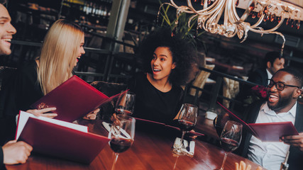 Group Business People Geting Order in Restaurant
