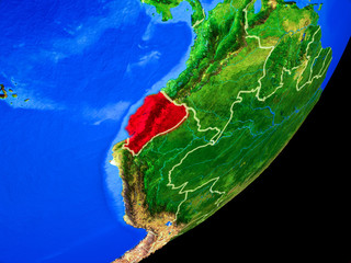 Ecuador on planet Earth with country borders and highly detailed planet surface.