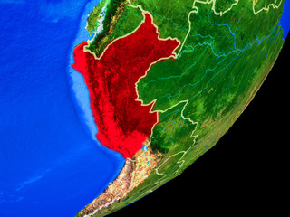 Peru on planet Earth with country borders and highly detailed planet surface.
