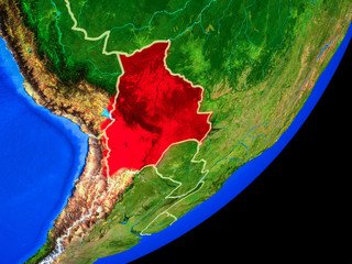 Bolivia on planet Earth with country borders and highly detailed planet surface.