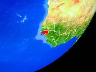 Guinea-Bissau on planet Earth with country borders and highly detailed planet surface.