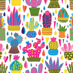 Cute cactus. Colorful vector
seamless pattern. Can be used in textile industry, paper, background, scrapbooking.