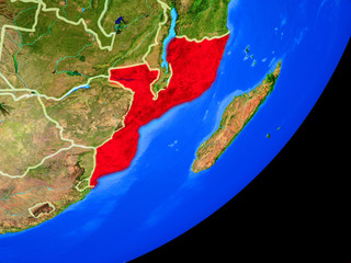 Mozambique on planet Earth with country borders and highly detailed planet surface.