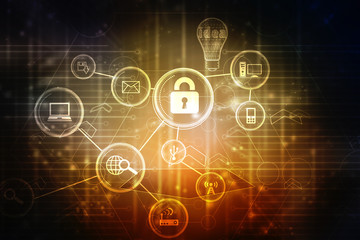 2d illustration Safety concept: Closed Padlock on digital background