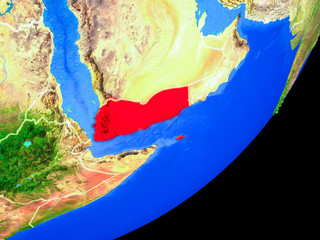Yemen on planet Earth with country borders and highly detailed planet surface.