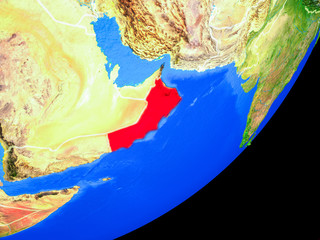 Oman on planet Earth with country borders and highly detailed planet surface.