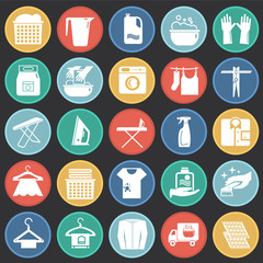 Laundry icons set on color circles black background for graphic and web design, Modern simple vector sign. Internet concept. Trendy symbol for website design web button or mobile app