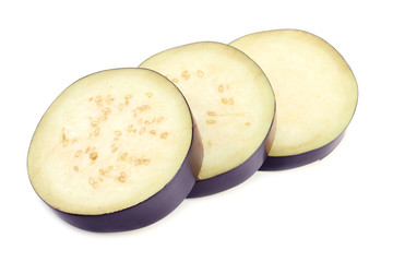 sliced eggplant isolated on white background. healthy food