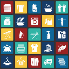 Laundry icons set on color squares background for graphic and web design, Modern simple vector sign. Internet concept. Trendy symbol for website design web button or mobile app