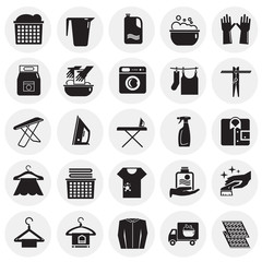 Laundry icons set on circles background for graphic and web design, Modern simple vector sign. Internet concept. Trendy symbol for website design web button or mobile app