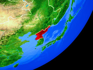 North Korea on planet Earth with country borders and highly detailed planet surface.
