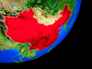 China on planet Earth with country borders and highly detailed planet surface.