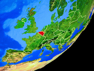 Belgium on planet Earth with country borders and highly detailed planet surface.