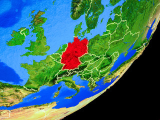 Germany on planet Earth with country borders and highly detailed planet surface.