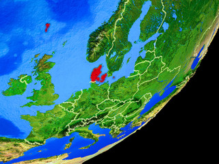 Denmark on planet Earth with country borders and highly detailed planet surface.
