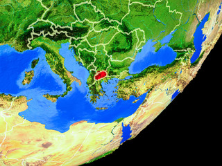 Macedonia on planet Earth with country borders and highly detailed planet surface.