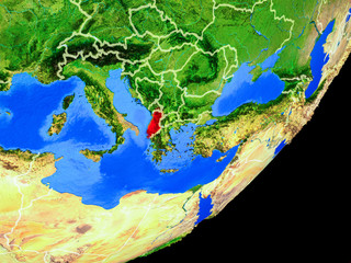 Albania on planet Earth with country borders and highly detailed planet surface.