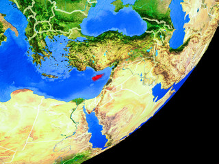 Cyprus on planet Earth with country borders and highly detailed planet surface.