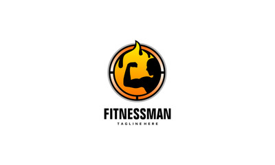 Flame Fitness logo - workout strong muscle silhouette vector