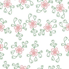 Floral hand drawn seamless pattern with heart shaped leaves.