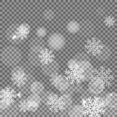 Christmas and New Year snow vector isolated on dark background. Falling snowflake