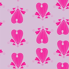 Hand drawn heart shaped ornament – seamless vector pattern.
