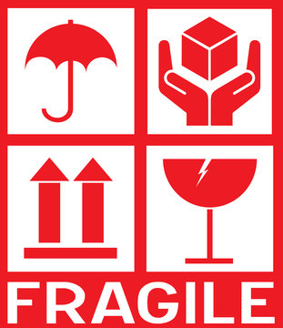 Sticker: fragile - handle with care - this way up - donot step