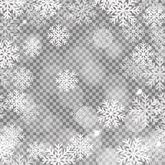 Christmas and New Year snow vector isolated on dark background. Falling snowflake