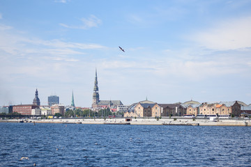 Fototapeta na wymiar Riga, a view of the city from the water, a bird