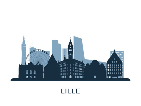Lille skyline, monochrome silhouette. Vector illustration.