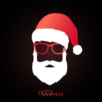 Santa Claus with red hat and glasses on black background. Christmas illustration.