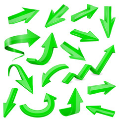 Set of green 3d shiny arrows