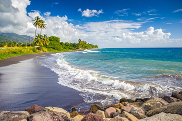Fototapeta Beach on a St. Kitts island with black sand obraz