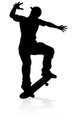 Very high quality and highly detailed skating skateboarder silhouette