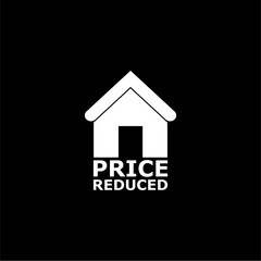 Price reduced with house icon or logo on dark background