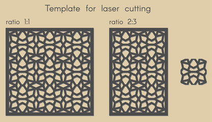Template for laser cutting. Stencil for panels of wood, metal. Arabic geometric background for cut. Vector illustration. Decorative cards. Ratio 1:1, 2:3. 