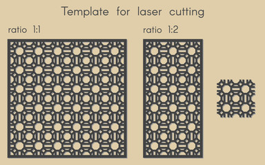 Template for laser cutting. Stencil for panels of wood, metal. Abstract arabic background for cut. Vector illustration. Decorative cards. Ratio 1:1, 1:2. 