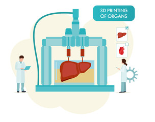 3D Bioprinter. Human Organs replicated concept. Vector cartoon flat illustration