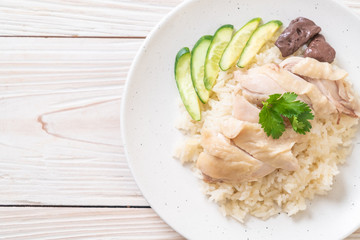 Hainanese chicken rice or steamed chicken rice