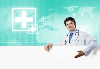 Doctor with banner