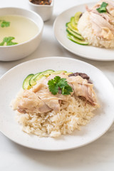 Hainanese chicken rice or steamed chicken rice